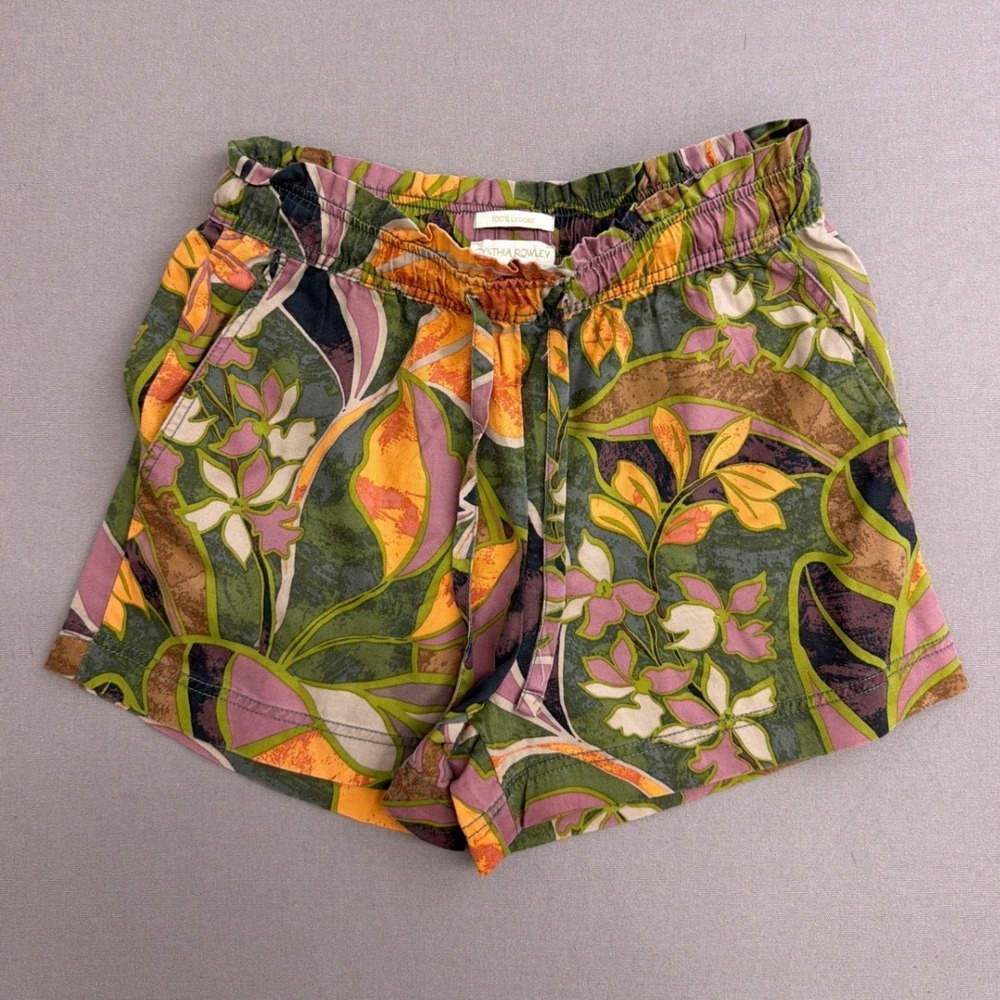 Cynthia‎ Rowley Tropical Floral Lyocell Shorts Green Orange Purple Womens Medium